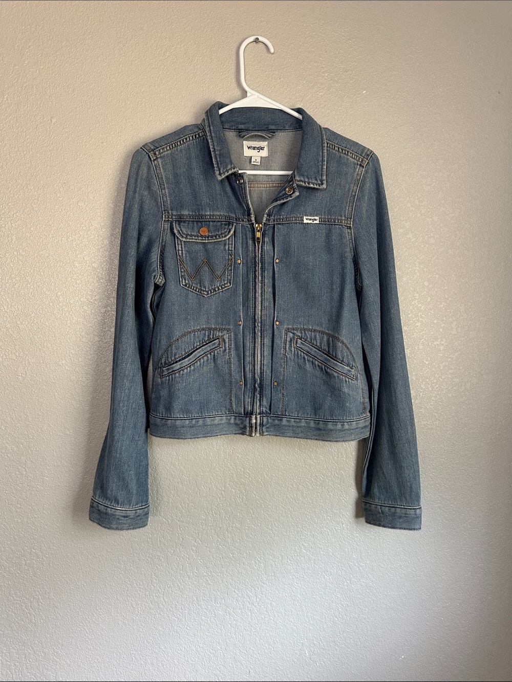 Wrangler Light Wash Zippered Western Boho Denim Jean Jacket